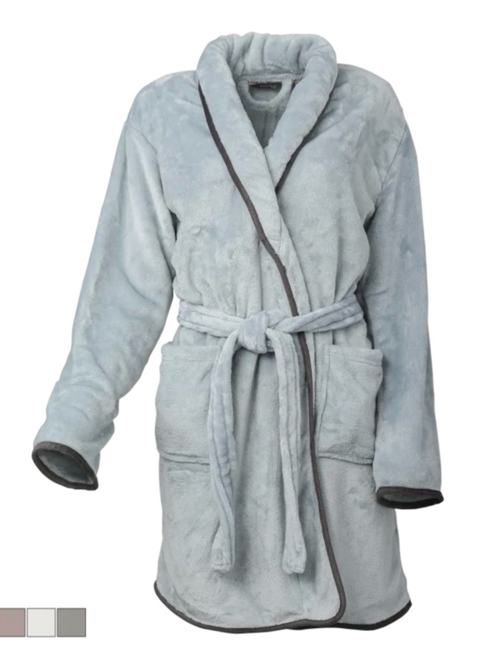 Ardour Pipe Hem Velvet Robe Bluish Gray one size with pockets and belt